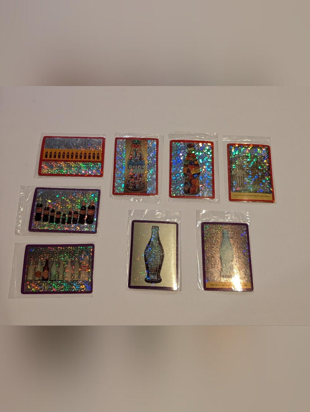 Vintage Collect-A-Card or Promo holographic/prism Coca-Cola collector Cards 8pcs